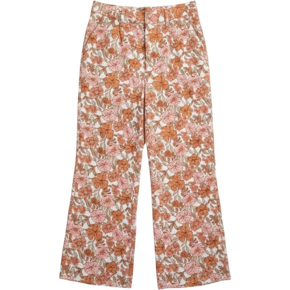 Amalie Floral Wide Leg Flare‎ Pants Pink Terracotta Boho High Waist Size 10